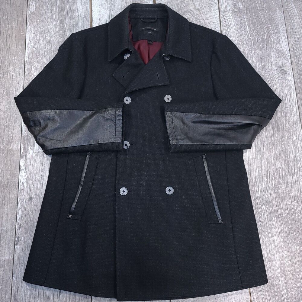 John Varvatos Luxe Jacket Mens Large Black Wool Double Breasted Dress Pea Coat